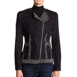 Rebecca Taylor Black Chevron Tweed Moto Blazer Size 6